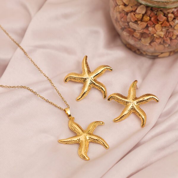 3pcs 18K Gold Plated Stainless Steel Beach Starfish Design Earrings,