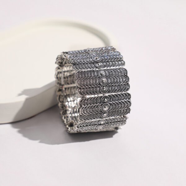 Silver Adjustable Crystal Cuff Oxidised Bracelet